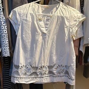 Jcrew crewcuts fits Women's XS White Floral Embroidered Top kids size 14